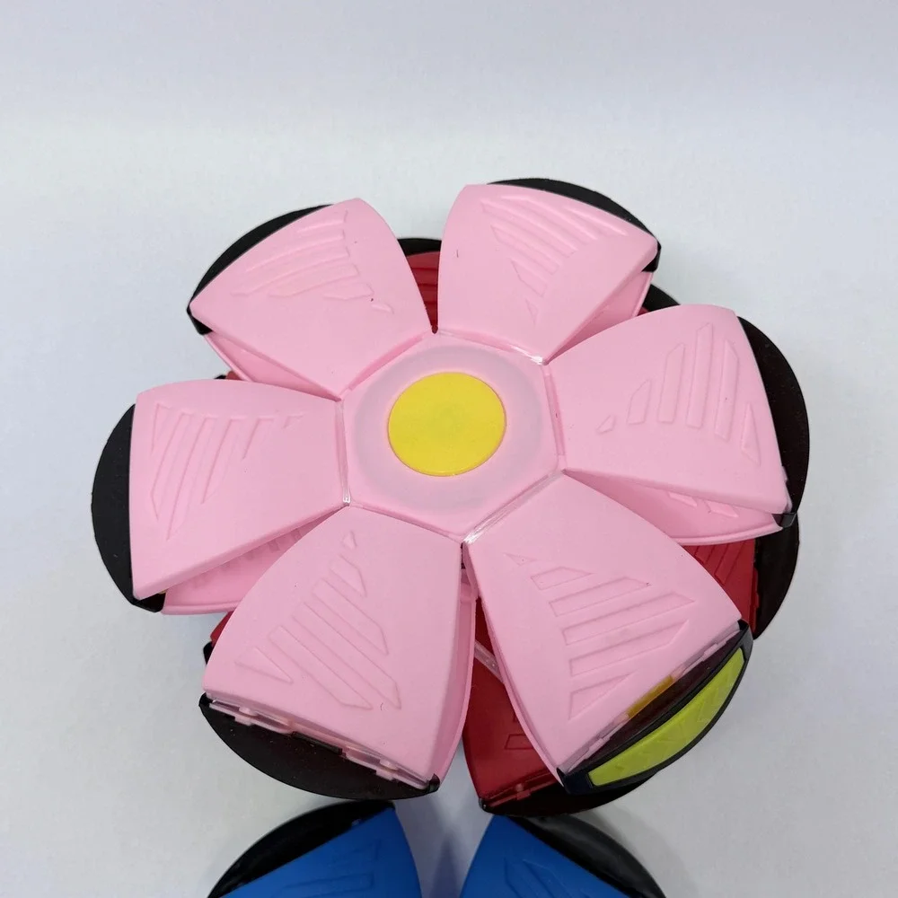 4 Pack Flat Ball Disc Toy with LED Light Transforming Flying Sauce Blue Red Pink